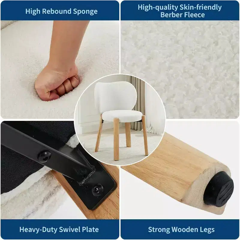 Sedia da Trucco Comoda Poltrona d'Accento, Tessuto Peluche Teddy, Simpatica Sedia da Toeletta per Ufficio Domestico, Camera da Letto, Spogliatoio - 2 Pezzi