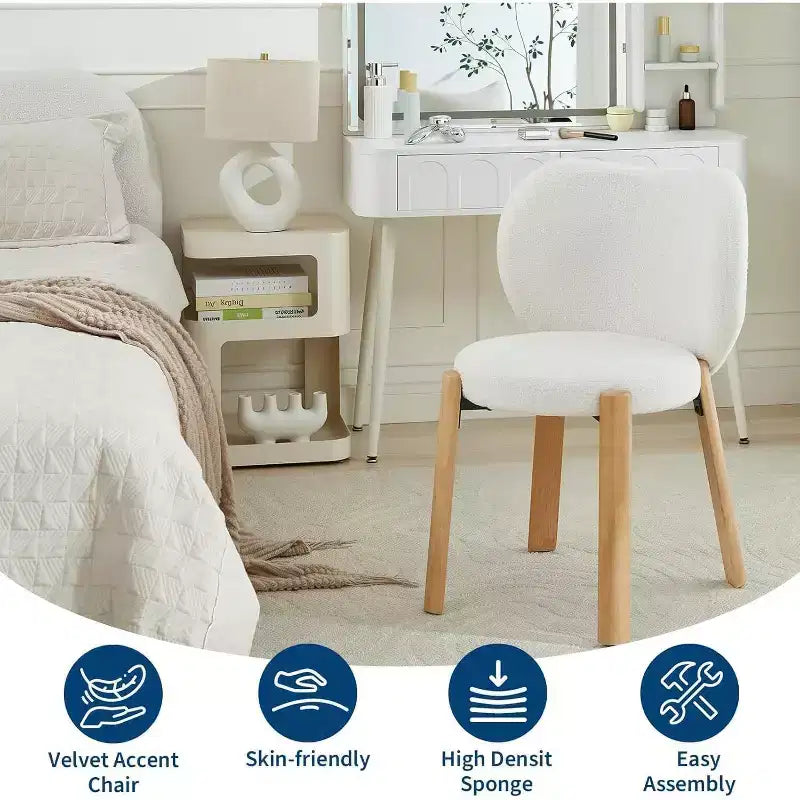 Sedia da Trucco Comoda Poltrona d'Accento, Tessuto Peluche Teddy, Simpatica Sedia da Toeletta per Ufficio Domestico, Camera da Letto, Spogliatoio - 2 Pezzi