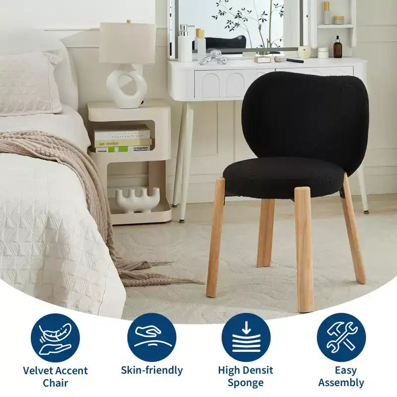 Sedia da Trucco Comoda Poltrona d'Accento, Tessuto Peluche Teddy, Simpatica Sedia da Toeletta per Ufficio Domestico, Camera da Letto, Spogliatoio - 2 Pezzi