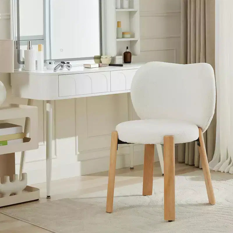 Sedia da Trucco Comoda Poltrona d'Accento, Tessuto Peluche Teddy, Simpatica Sedia da Toeletta per Ufficio Domestico, Camera da Letto, Spogliatoio - 2 Pezzi