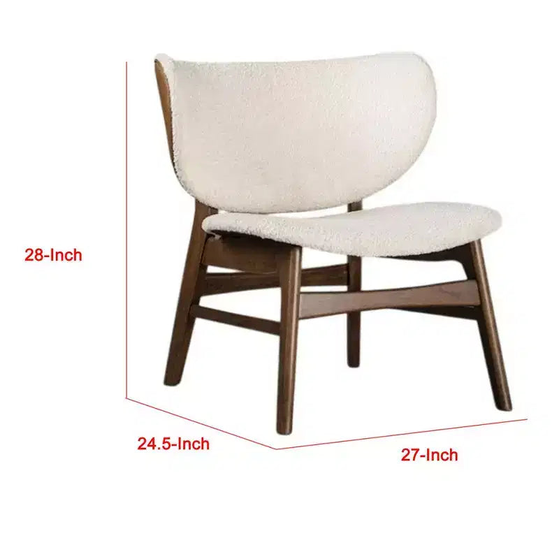 Poltrona Royal Hampton, schienale alato in tessuto bouclé beige, legno noce marrone