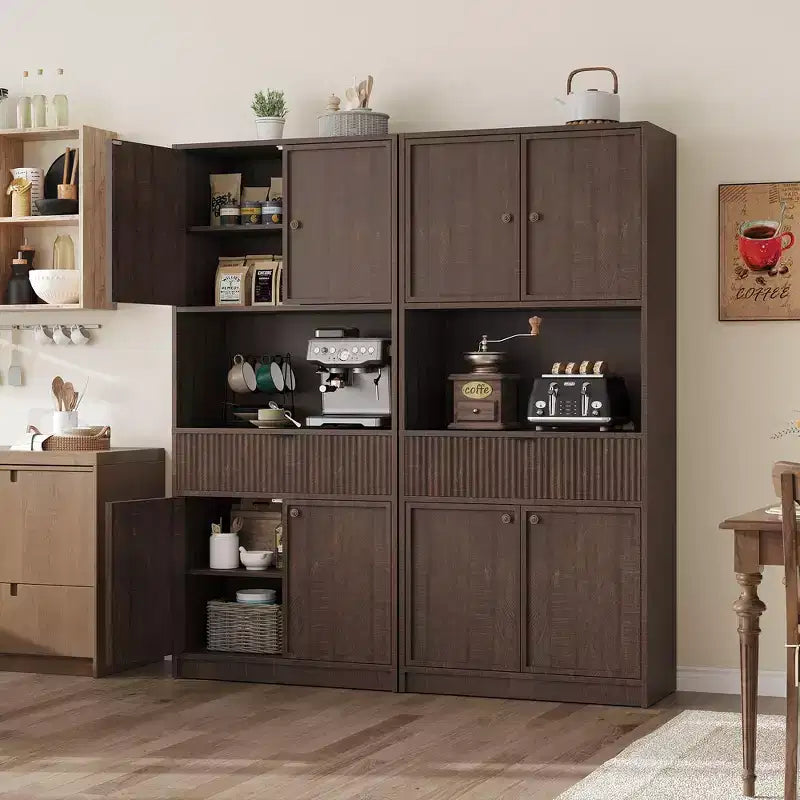 Dispensa Alta 70 con Piano di Lavoro, Mobili Alti Scanalati con Ante e Cassetto, per Bagno, Sala da Pranzo, Soggiorno