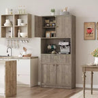 Dispensa Alta 70 con Piano di Lavoro, Mobili Alti Scanalati con Ante e Cassetto, per Bagno, Sala da Pranzo, Soggiorno