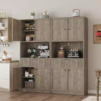 Dispensa Alta 70 con Piano di Lavoro, Mobili Alti Scanalati con Ante e Cassetto, per Bagno, Sala da Pranzo, Soggiorno