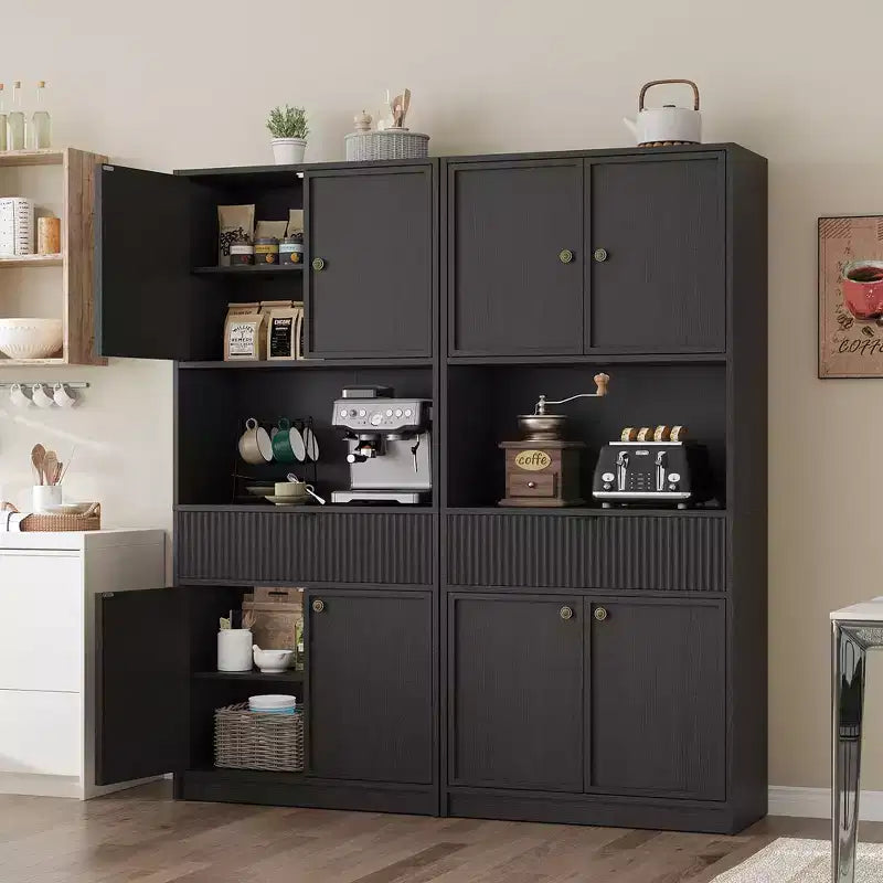 Dispensa Alta 70 con Piano di Lavoro, Mobili Alti Scanalati con Ante e Cassetto, per Bagno, Sala da Pranzo, Soggiorno
