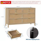 Comò a 6 cassetti, Cassettiera in Rattan per Camera da Letto con Maniglie in Metallo, Comò Contenitore in Legno Stile Fattoria per Camera da Letto, Soggiorno, Corridoio, Ingresso