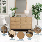 Comò a 6 cassetti, Cassettiera in Rattan per Camera da Letto con Maniglie in Metallo, Comò Contenitore in Legno Stile Fattoria per Camera da Letto, Soggiorno, Corridoio, Ingresso