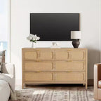 Comò a 6 cassetti, Cassettiera in Rattan per Camera da Letto con Maniglie in Metallo, Comò Contenitore in Legno Stile Fattoria per Camera da Letto, Soggiorno, Corridoio, Ingresso