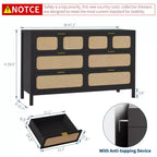 Comò a 6 cassetti, Cassettiera in Rattan per Camera da Letto con Maniglie in Metallo, Comò Contenitore in Legno Stile Fattoria per Camera da Letto, Soggiorno, Corridoio, Ingresso