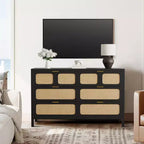 Comò a 6 cassetti, Cassettiera in Rattan per Camera da Letto con Maniglie in Metallo, Comò Contenitore in Legno Stile Fattoria per Camera da Letto, Soggiorno, Corridoio, Ingresso