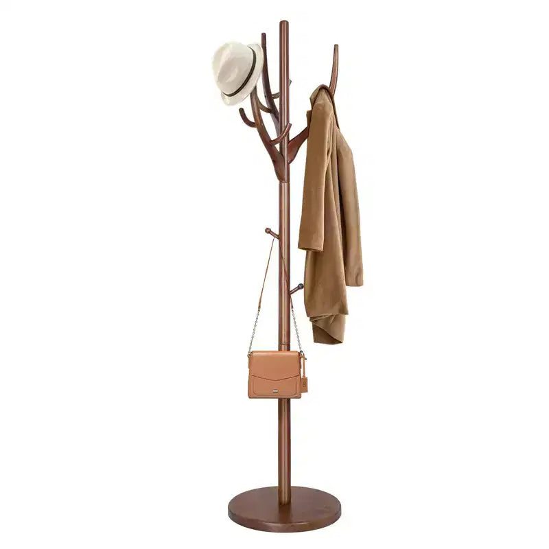 Bekrvio Appendiabiti da terra in legno massello con 12 ganci e base rotonda robusta, albero da ingresso resistente per cappotti, cappelli e borse, supporto per riporre oggetti all'ingresso