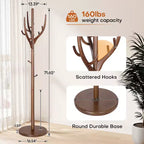 Bekrvio Appendiabiti da terra in legno massello con 12 ganci e base rotonda robusta, albero da ingresso resistente per cappotti, cappelli e borse, supporto per riporre oggetti all'ingresso