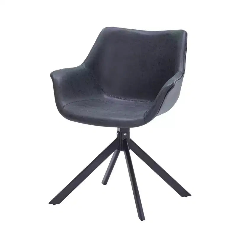 LeisureMod Markley Sedia da pranzo in pelle con braccioli girevoli a 360 gradi e gambe in ferro verniciato a polvere, set da 4