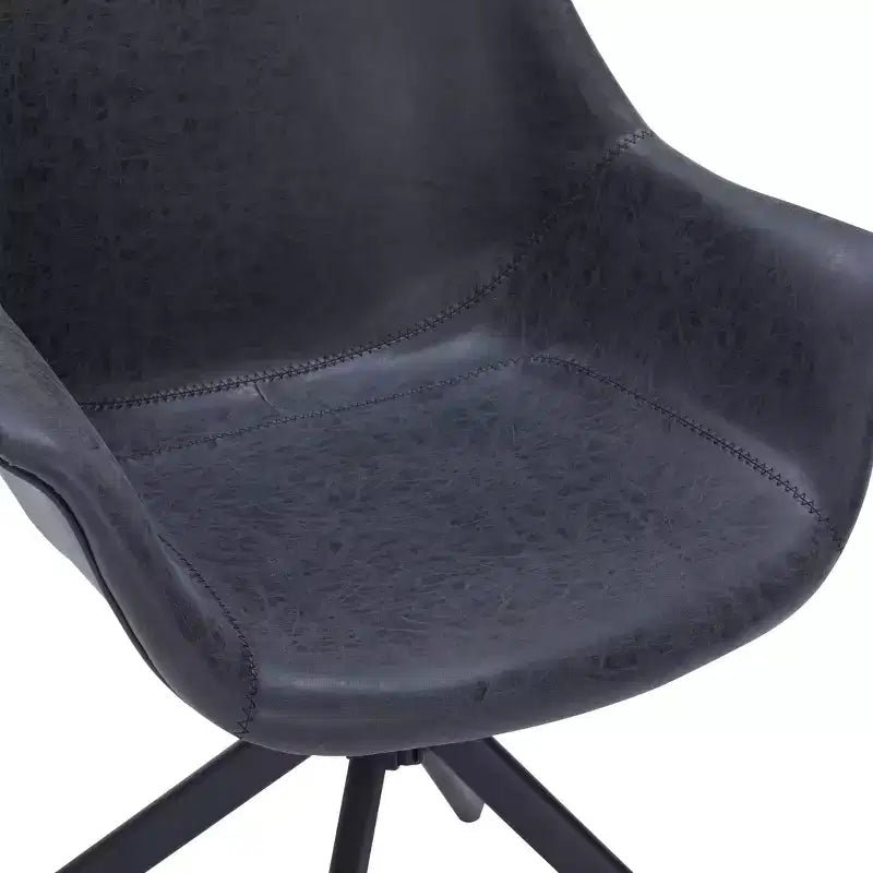 LeisureMod Markley Sedia da pranzo in pelle con braccioli girevoli a 360 gradi e gambe in ferro verniciato a polvere, set da 4