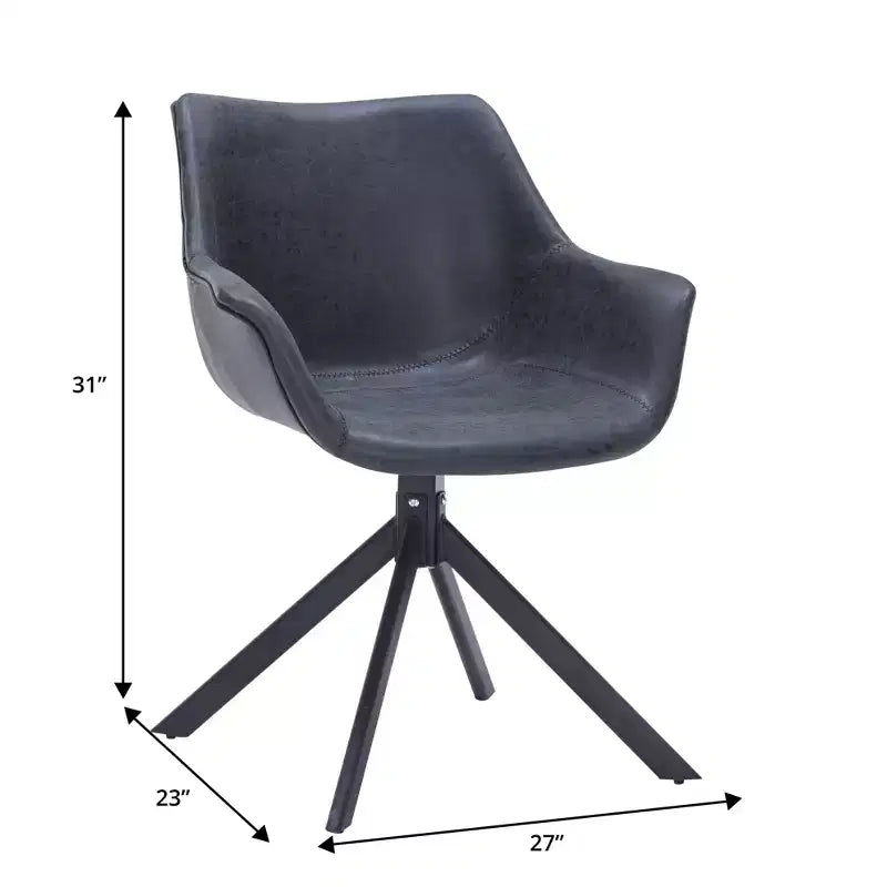 LeisureMod Markley Sedia da pranzo in pelle con braccioli girevoli a 360 gradi e gambe in ferro verniciato a polvere, set da 4