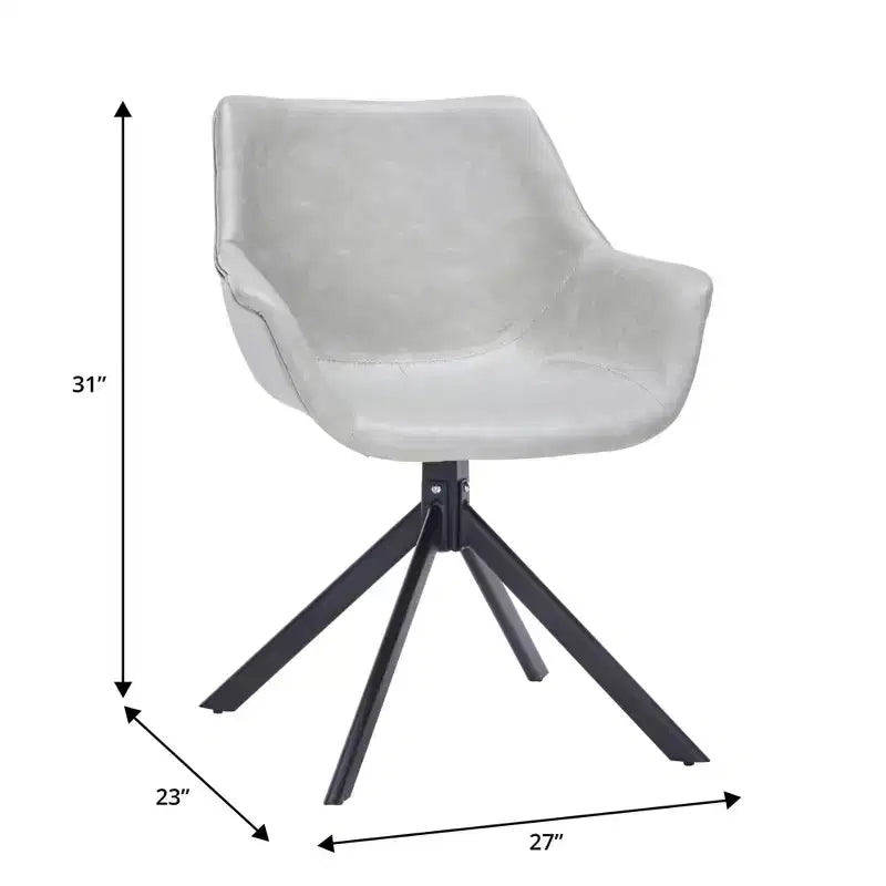 LeisureMod Markley Sedia da pranzo in pelle con braccioli girevoli a 360 gradi e gambe in ferro verniciato a polvere, set da 4
