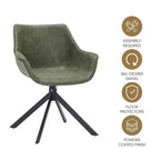 LeisureMod Markley Sedia da pranzo in pelle con braccioli girevoli a 360 gradi e gambe in ferro verniciato a polvere, set da 4