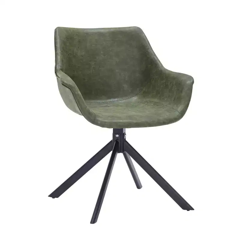 LeisureMod Markley Sedia da pranzo in pelle con braccioli girevoli a 360 gradi e gambe in ferro verniciato a polvere, set da 4