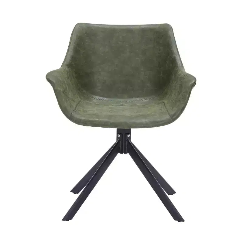 LeisureMod Markley Sedia da pranzo in pelle con braccioli girevoli a 360 gradi e gambe in ferro verniciato a polvere, set da 4