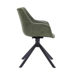 LeisureMod Markley Sedia da pranzo in pelle con braccioli girevoli a 360 gradi e gambe in ferro verniciato a polvere, set da 4