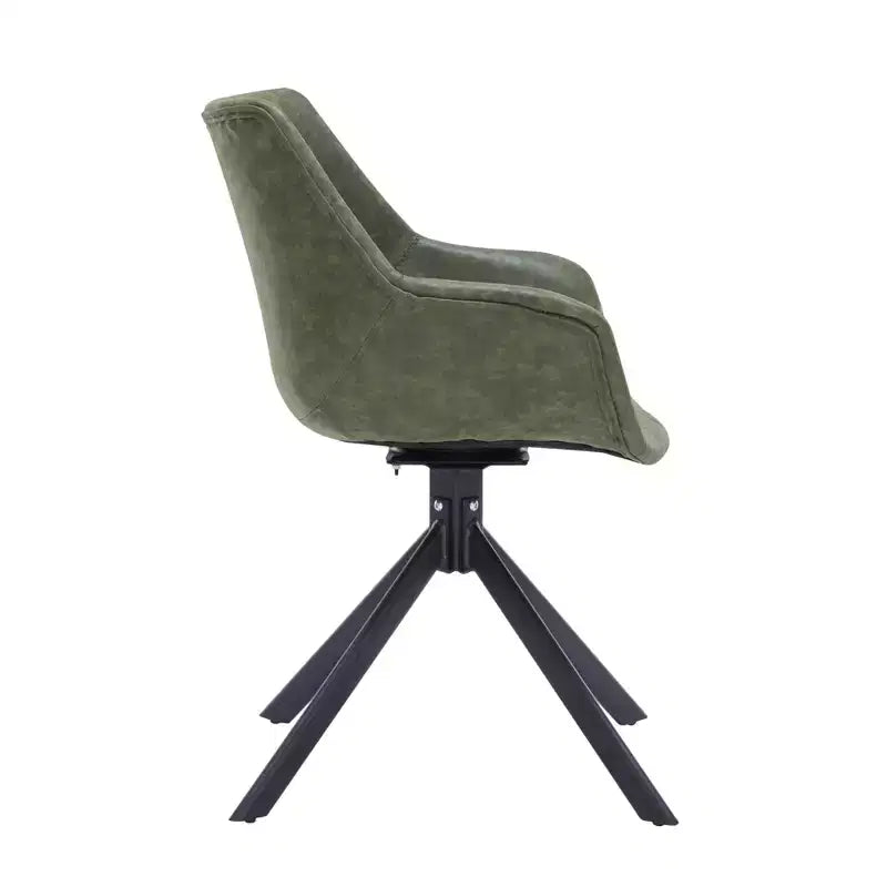 LeisureMod Markley Sedia da pranzo in pelle con braccioli girevoli a 360 gradi e gambe in ferro verniciato a polvere, set da 4