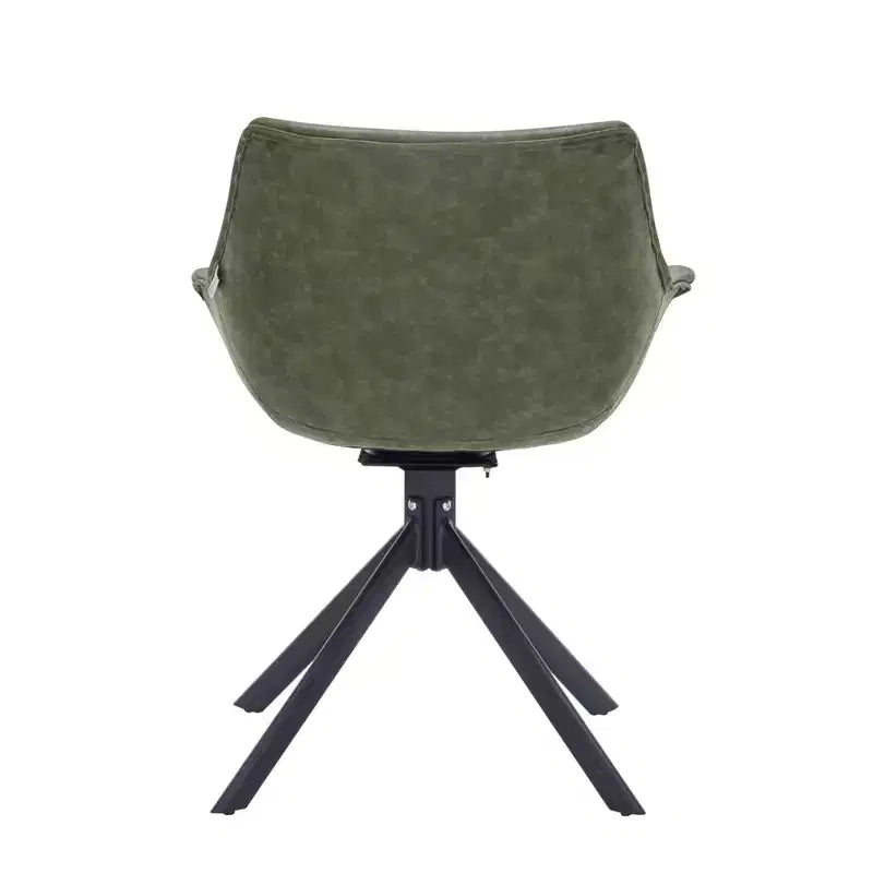 LeisureMod Markley Sedia da pranzo in pelle con braccioli girevoli a 360 gradi e gambe in ferro verniciato a polvere, set da 4