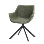 LeisureMod Markley Sedia da pranzo in pelle con braccioli girevoli a 360 gradi e gambe in ferro verniciato a polvere, set da 4