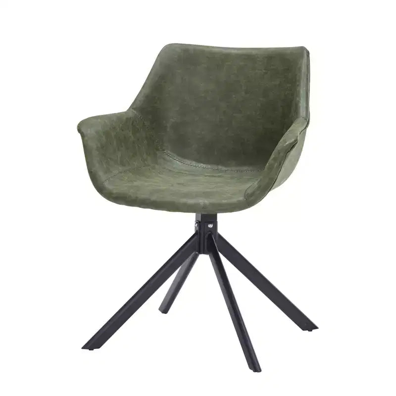 LeisureMod Markley Sedia da pranzo in pelle con braccioli girevoli a 360 gradi e gambe in ferro verniciato a polvere, set da 4