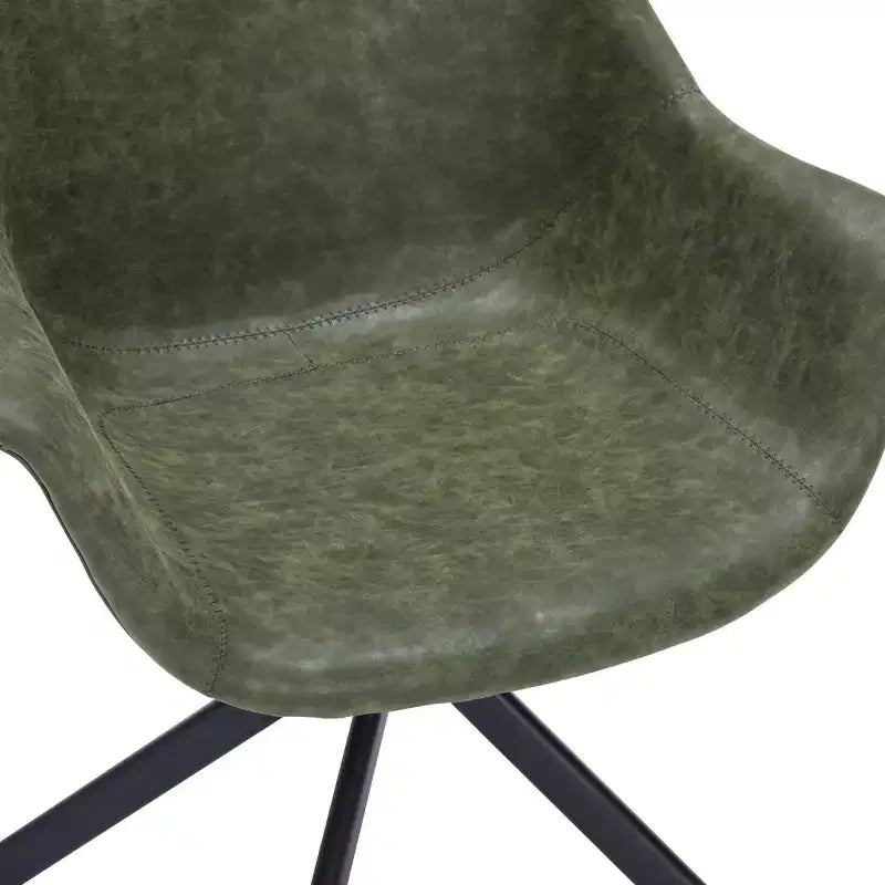 LeisureMod Markley Sedia da pranzo in pelle con braccioli girevoli a 360 gradi e gambe in ferro verniciato a polvere, set da 4