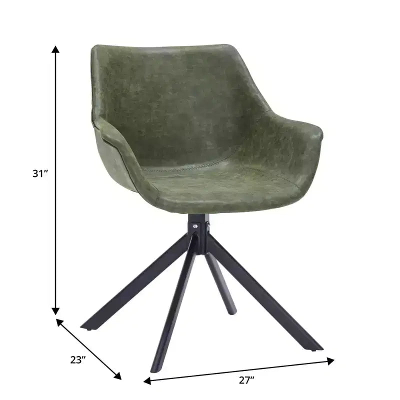 LeisureMod Markley Sedia da pranzo in pelle con braccioli girevoli a 360 gradi e gambe in ferro verniciato a polvere, set da 4