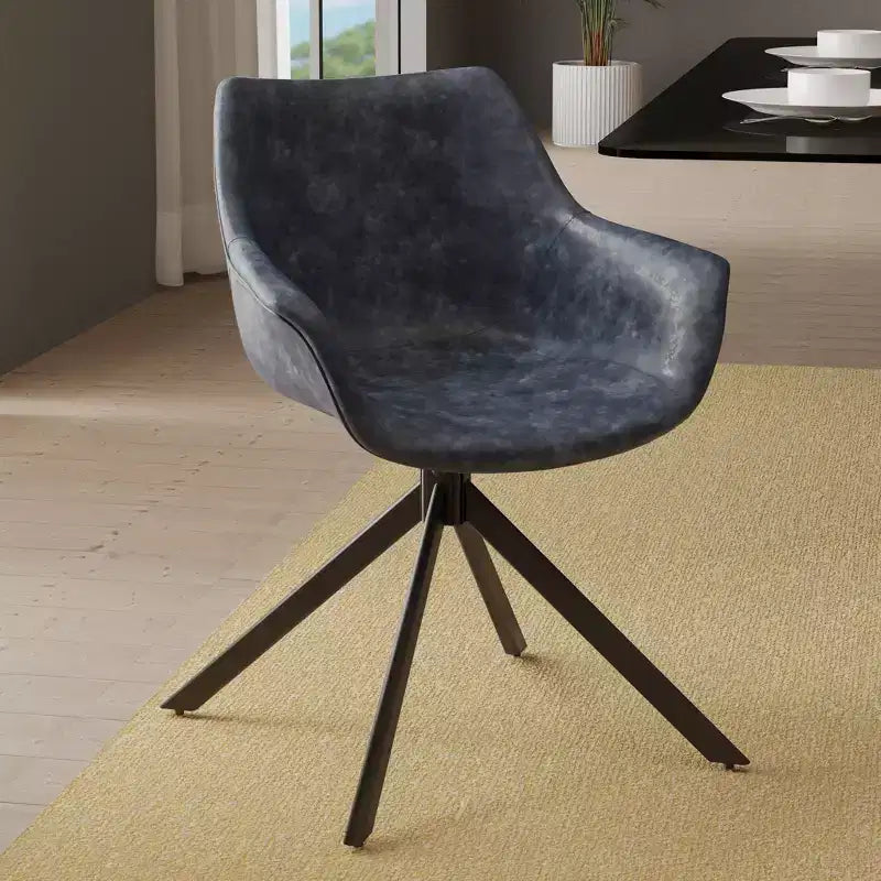 LeisureMod Markley Sedia da pranzo in pelle con braccioli girevoli a 360 gradi e gambe in ferro verniciato a polvere, set da 4