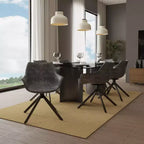 LeisureMod Markley Sedia da pranzo in pelle con braccioli girevoli a 360 gradi e gambe in ferro verniciato a polvere, set da 4