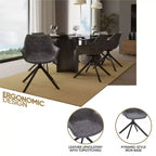 LeisureMod Markley Sedia da pranzo in pelle con braccioli girevoli a 360 gradi e gambe in ferro verniciato a polvere, set da 4