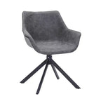 LeisureMod Markley Sedia da pranzo in pelle con braccioli girevoli a 360 gradi e gambe in ferro verniciato a polvere, set da 4