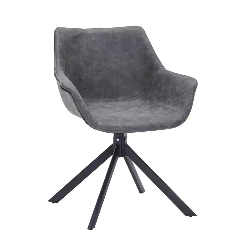 LeisureMod Markley Sedia da pranzo in pelle con braccioli girevoli a 360 gradi e gambe in ferro verniciato a polvere, set da 4