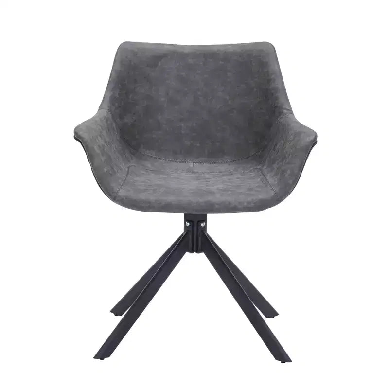 LeisureMod Markley Sedia da pranzo in pelle con braccioli girevoli a 360 gradi e gambe in ferro verniciato a polvere, set da 4