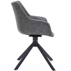 LeisureMod Markley Sedia da pranzo in pelle con braccioli girevoli a 360 gradi e gambe in ferro verniciato a polvere, set da 4