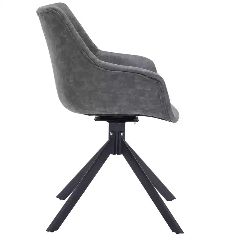 LeisureMod Markley Sedia da pranzo in pelle con braccioli girevoli a 360 gradi e gambe in ferro verniciato a polvere, set da 4