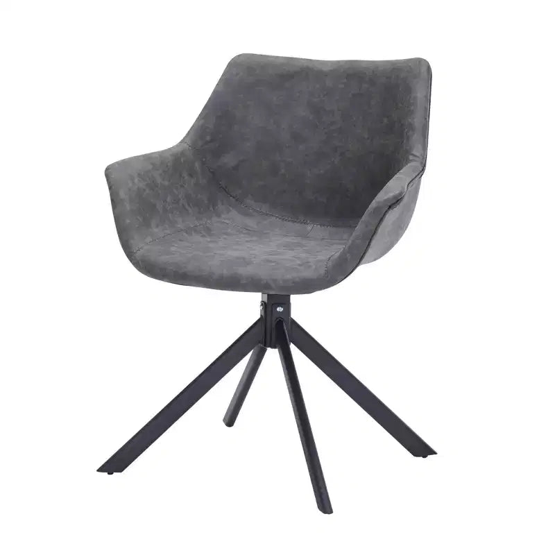 LeisureMod Markley Sedia da pranzo in pelle con braccioli girevoli a 360 gradi e gambe in ferro verniciato a polvere, set da 4