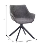 LeisureMod Markley Sedia da pranzo in pelle con braccioli girevoli a 360 gradi e gambe in ferro verniciato a polvere, set da 4