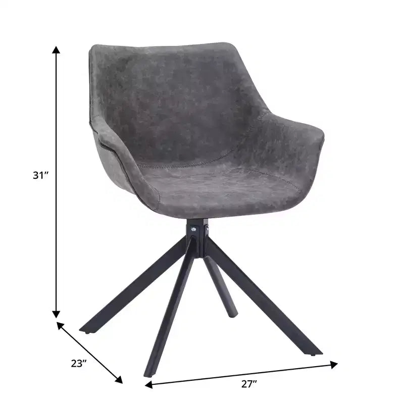LeisureMod Markley Sedia da pranzo in pelle con braccioli girevoli a 360 gradi e gambe in ferro verniciato a polvere, set da 4