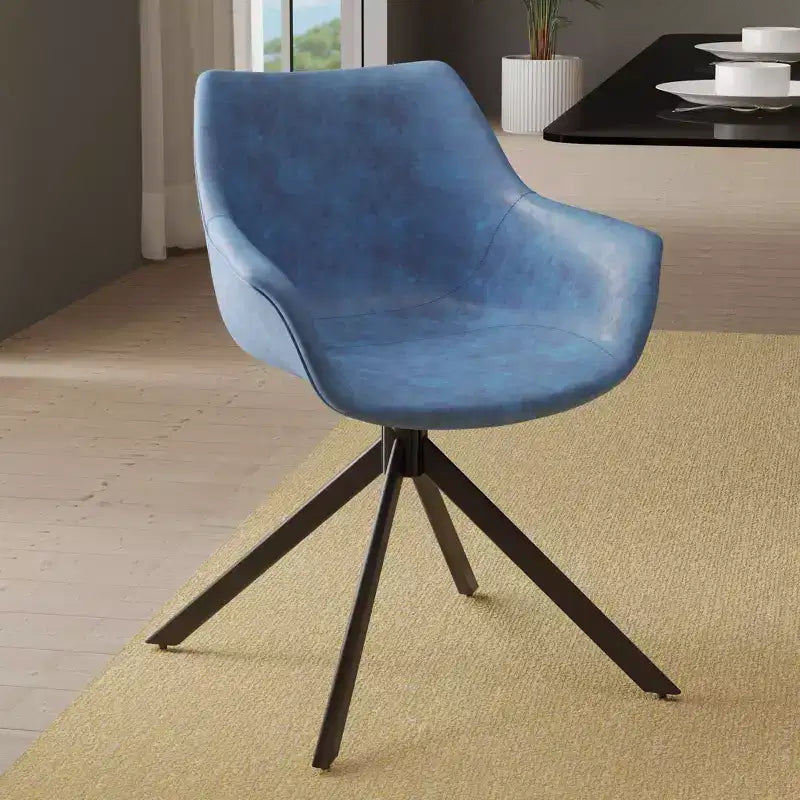 LeisureMod Markley Sedia da pranzo in pelle con braccioli girevoli a 360 gradi e gambe in ferro verniciato a polvere, set da 4