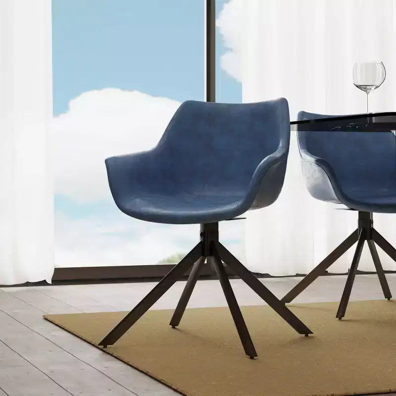 LeisureMod Markley Sedia da pranzo in pelle con braccioli girevoli a 360 gradi e gambe in ferro verniciato a polvere, set da 4
