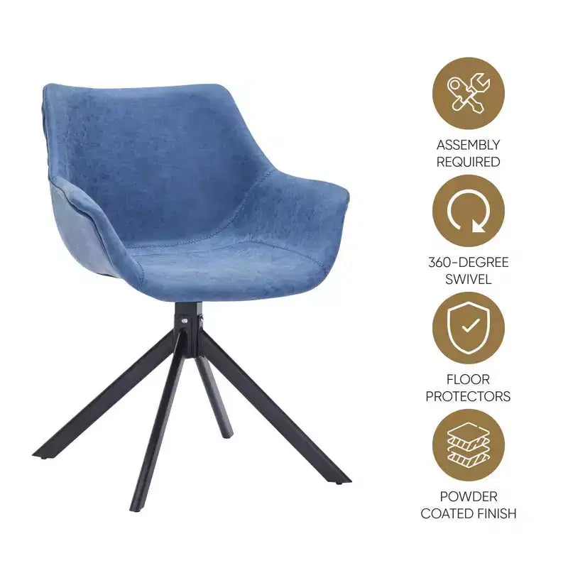 LeisureMod Markley Sedia da pranzo in pelle con braccioli girevoli a 360 gradi e gambe in ferro verniciato a polvere, set da 4