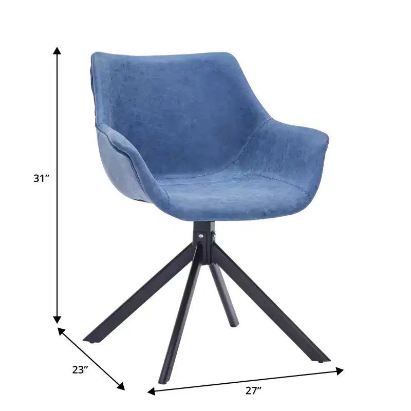 LeisureMod Markley Sedia da pranzo in pelle con braccioli girevoli a 360 gradi e gambe in ferro verniciato a polvere, set da 4