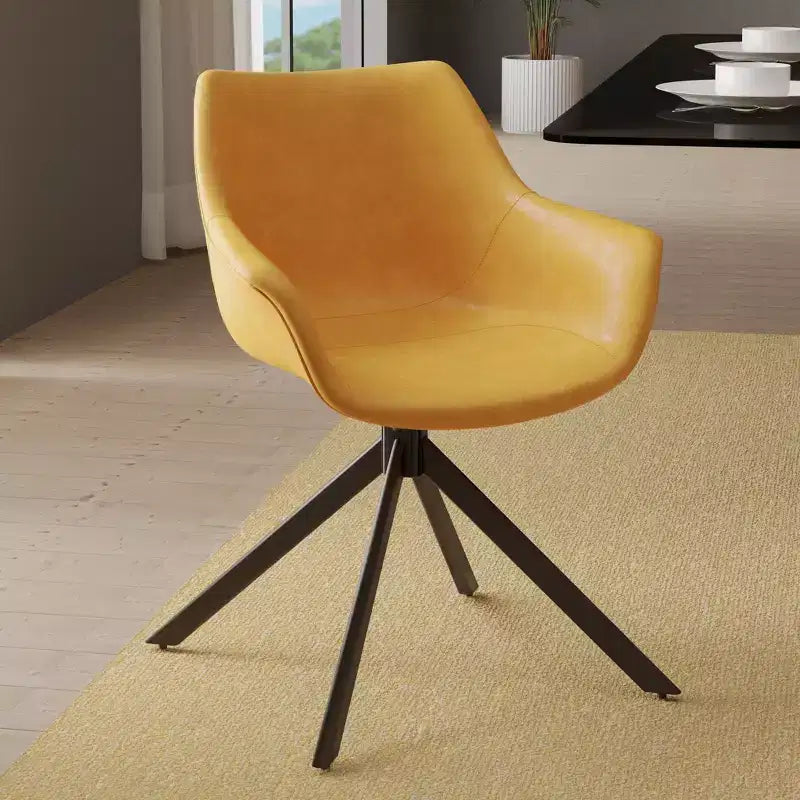 LeisureMod Markley Sedia da pranzo in pelle con braccioli girevoli a 360 gradi e gambe in ferro verniciato a polvere, set da 4