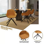 LeisureMod Markley Sedia da pranzo in pelle con braccioli girevoli a 360 gradi e gambe in ferro verniciato a polvere, set da 4