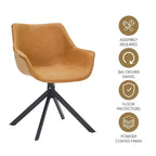 LeisureMod Markley Sedia da pranzo in pelle con braccioli girevoli a 360 gradi e gambe in ferro verniciato a polvere, set da 4