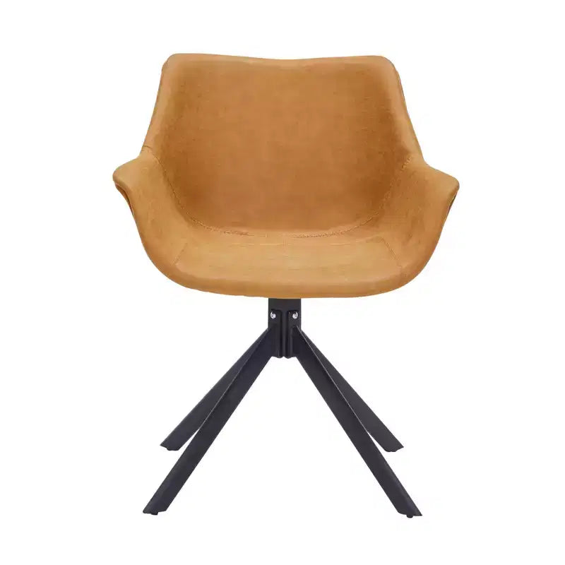 LeisureMod Markley Sedia da pranzo in pelle con braccioli girevoli a 360 gradi e gambe in ferro verniciato a polvere, set da 4