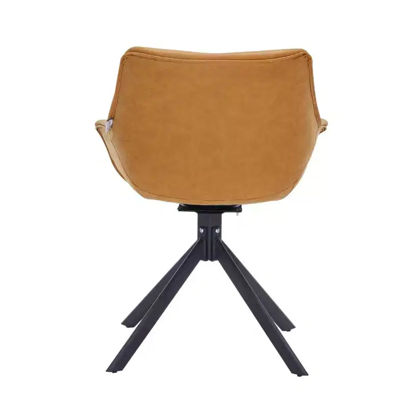 LeisureMod Markley Sedia da pranzo in pelle con braccioli girevoli a 360 gradi e gambe in ferro verniciato a polvere, set da 4